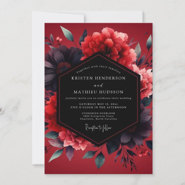 Convites Casamento Crimson Vesperal Bloom (Frente)