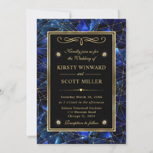 Convites Casamento Cristal Galáxia Meia-Noite Azul e Dourad