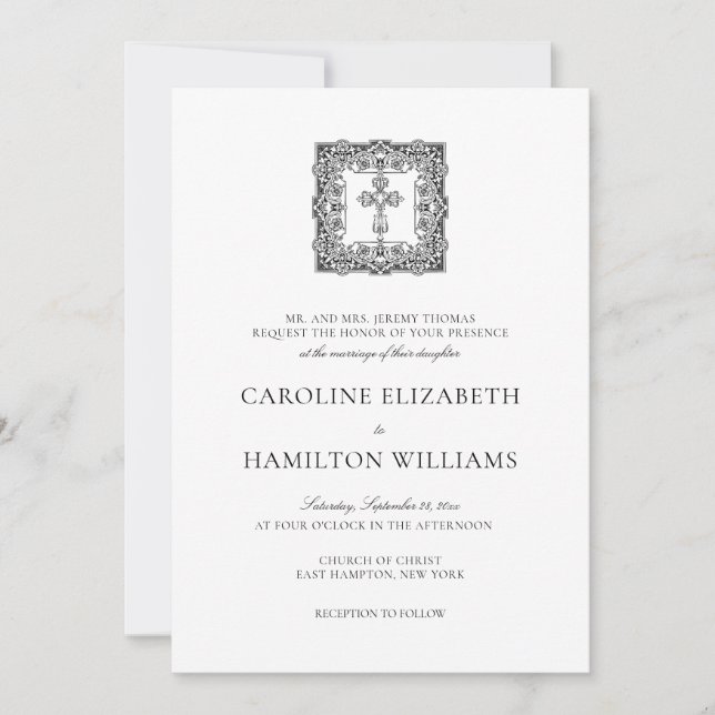 Convites Casamento Cristão Caroline Simple Black Script (Frente)