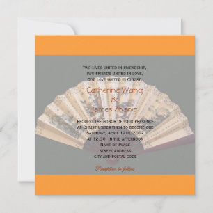 Convites Casamento cristão de bambu e fã de seda