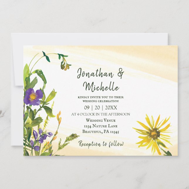 Convites Casamento Cristão de Flores Selvagens Russas Amare (Frente)