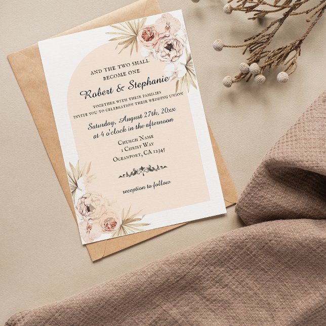 Convites Casamento Cristão Elegante Boho Primavera Peony (Elegant Boho Spring Peony Christian Wedding Invitation)