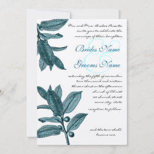 Convites Casamento Cristão Exótico com Planta Teal e Aqua