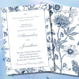 Convites Casamento Cristão Floral Azul Chinoiserie