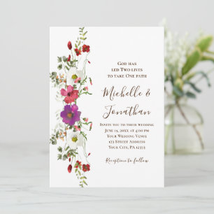 Convites Casamento Cristão Floral de Flores Roxas Rosa