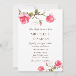 Convites Casamento Cristão Floral de Magnolia Dourada Rosa