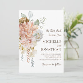 Convites Casamento Cristão Floral de Rosa Esbranquiçada