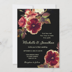Convites Casamento Cristão Floral Laranja Queimada em Preto
