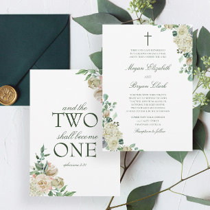 Convites Casamento Cristão Megan White Roses Greenery