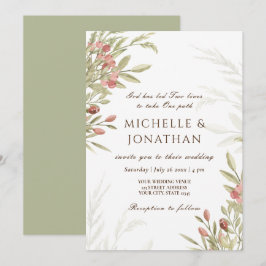 Convites Casamento Cristão Verde das Flores Rosa Escamosas