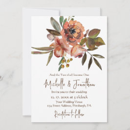 Convites Casamento Cristão Verde - Flores Cor-de-Rosa Laran