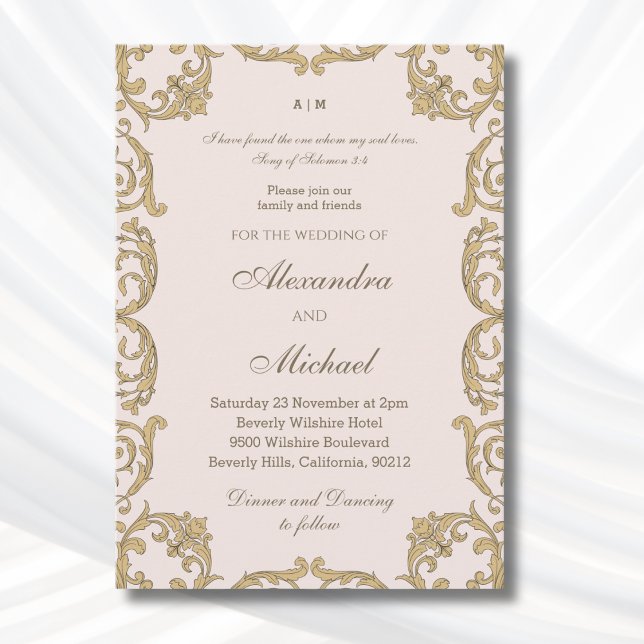 Convites Casamento Cristão Versículo da Bíblia Rosa Empoeir (Criador carregado)