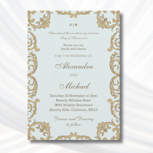 Convites Casamento Cristão Verso Bíblico Barroco Azul Empoe