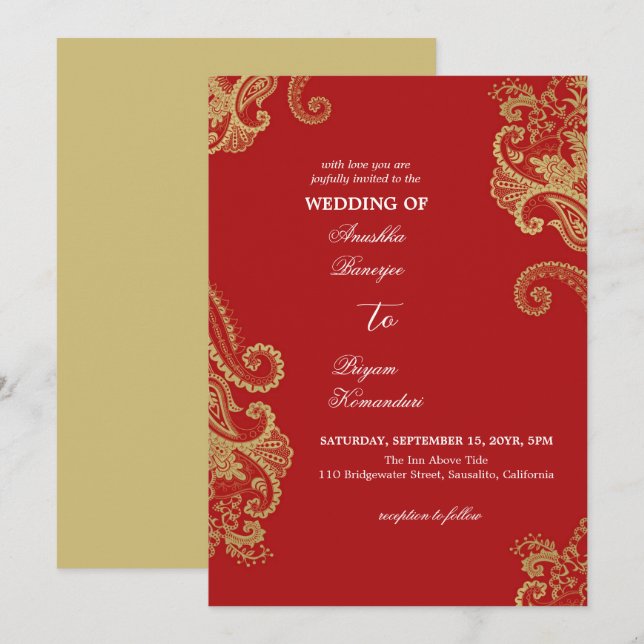 Convites Casamento cultural tradicional do legante Henna (Frente/Verso)