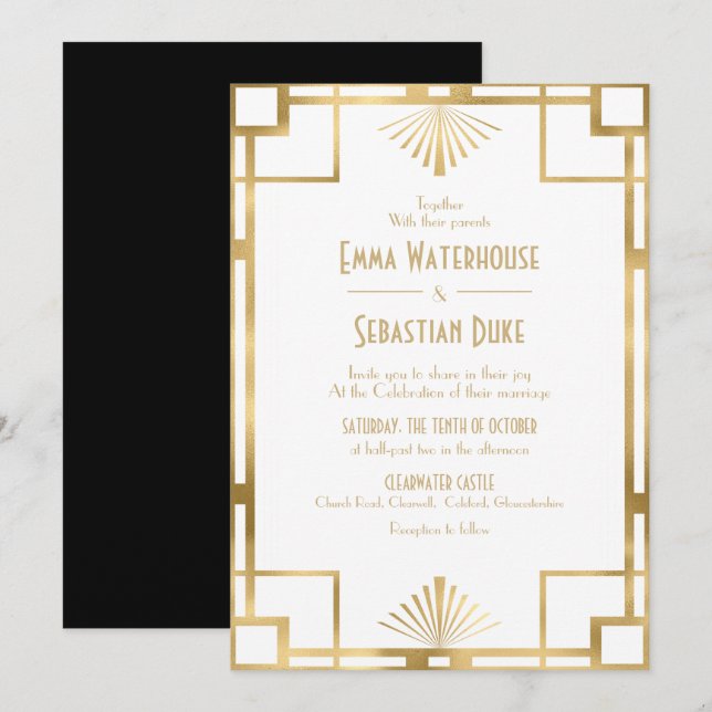 Convites Casamento Customizado Great Gatsby Art Déco (Frente/Verso)