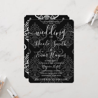 Convites Casamento Customizado Preto e Branco Damask