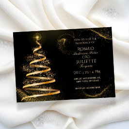 Convites casamento da árvore de natal elegante do ouro negr