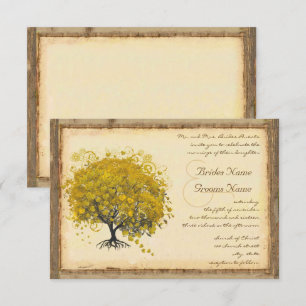 Convites Casamento da Árvore do Coração Amarelo Rústico e R