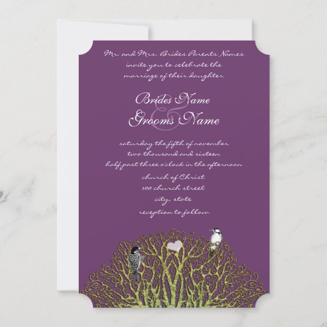 Convites Casamento da Árvore Redemoinho Roxo e Verde do Pás (Verso)