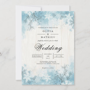Convites Casamento da Branch de inverno fosco Azul