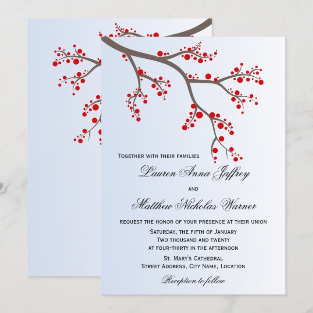 Convites Casamento da Branch de Winter Berry (Frente/Verso)