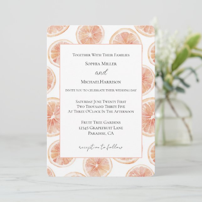 Convites Casamento da Brisa de Verão Toranja (Em pé/Frente)