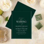 Convites Casamento da Caligrafia Verde Moderna Emerald<br><div class="desc">Trendy, elegante e moderno, esta simples e minimalista design de casamento da tipografia esmeralda verde e branca apresenta 'O Casamento de' em caligrafia moderna e texto Serif como a principal reportagem de design, e é baseada no nosso convite para chás de panela mais vendido. A parte de trás do cartão...</div>