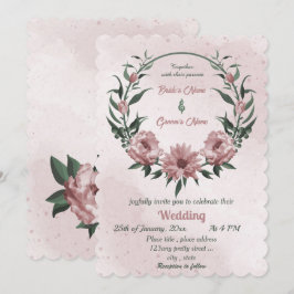 Convites casamento da coroa botânica com flores rosa