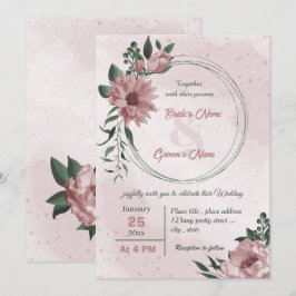 Convites casamento da coroa botânica com flores rosa