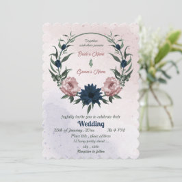 Convites casamento da coroa botânica com flores rosa e mari