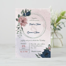 Convites casamento da coroa botânica com flores rosa e mari