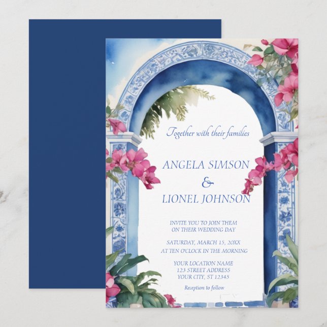 Convites Casamento da Costa Amalfi Bougainvillea (Frente/Verso)