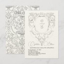 Convites Casamento da crista do monograma da Cinza vitorian