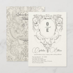 Convites Casamento da crista do monograma da Cinza vitorian