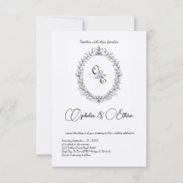 Convites Casamento da crista vitoriana do Monograma Preto e