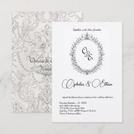 Convites Casamento da crista vitoriana do Monograma Preto e
