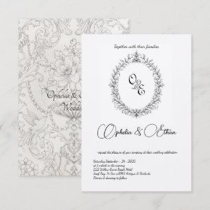 Convites Casamento da crista vitoriana do Monograma Preto e