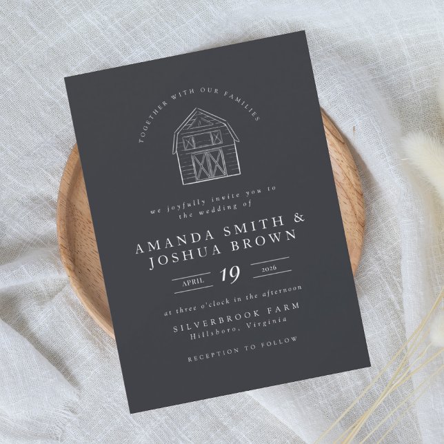 Convites Casamento da Fazenda de Ilustração do Barn Elegant (Criador carregado)