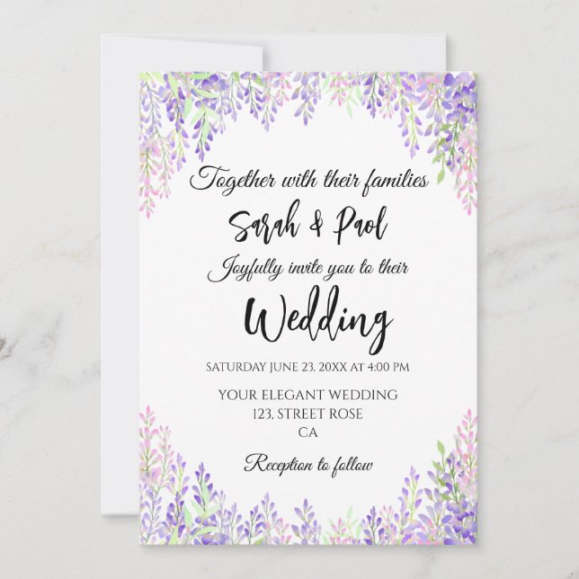 Convites Casamento da flor de wisteria roxa elegante  (Frente)