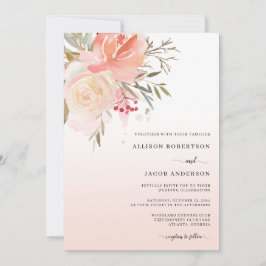 Convites Casamento Da Flor Rosa Rosa-Rosa-Blush Com Aquarel