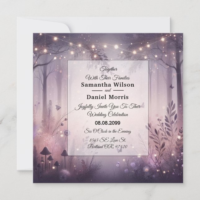 Convites Casamento da Floresta das Luzes Leiteiras Eetais (Frente)