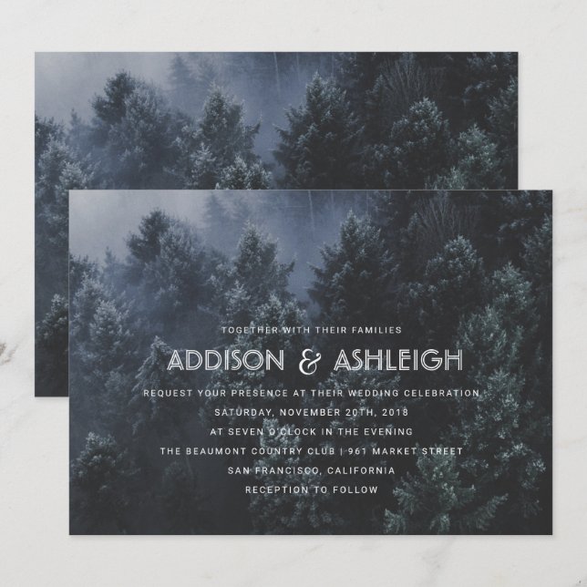 Convites Casamento da Floresta de Pinheiros Modernos (Frente/Verso)