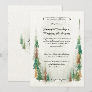 Convites Casamento da Floresta de Pinheiros Rustic Watercol