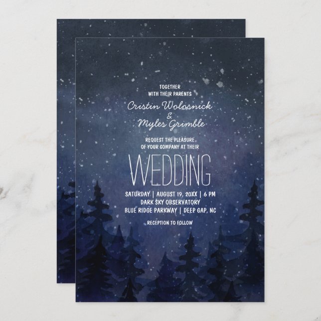 Convites Casamento da Floresta Rustic Night Sky (Frente/Verso)
