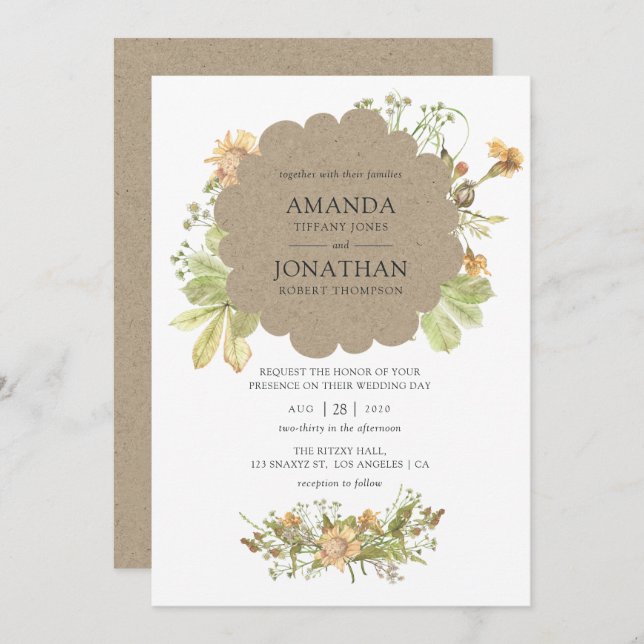 Convites Casamento da Floresta Rustic Watercolor (Frente/Verso)
