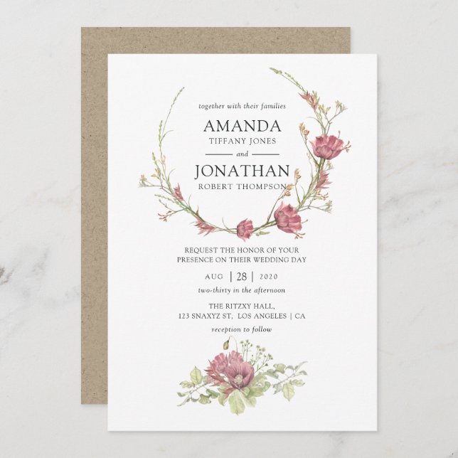 Convites Casamento da Floresta Rustic Watercolor (Frente/Verso)