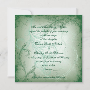 Convites Casamento da folha do rolo do flourish do verde do