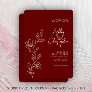Convites Casamento da Folhagem Vermelha Moderna Crimson