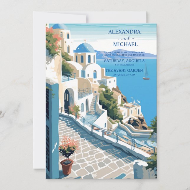 Convites Casamento da Grécia de destino Santorini (Frente)