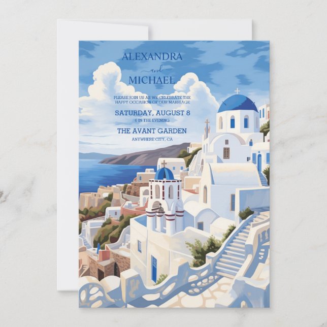 Convites Casamento da Grécia de destino Santorini (Frente)